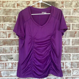 Xersion Magenta Shirred V-neck Workout Top